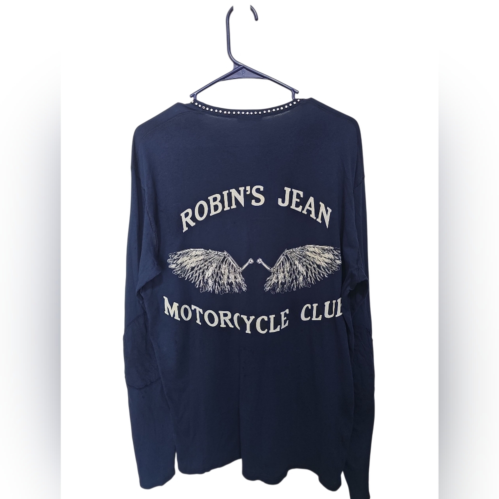 Robin's Jean Motorcycle Club Rhinstones Around Neck Pocket Tee Long Sleeve NWT L